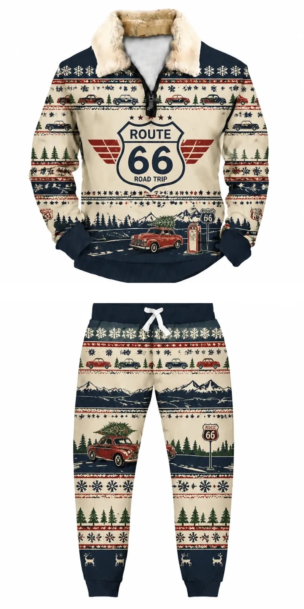 American Road Trip Ugly Quarter Zip Sweatshirt & Sweatpant Set - THREADPARTY