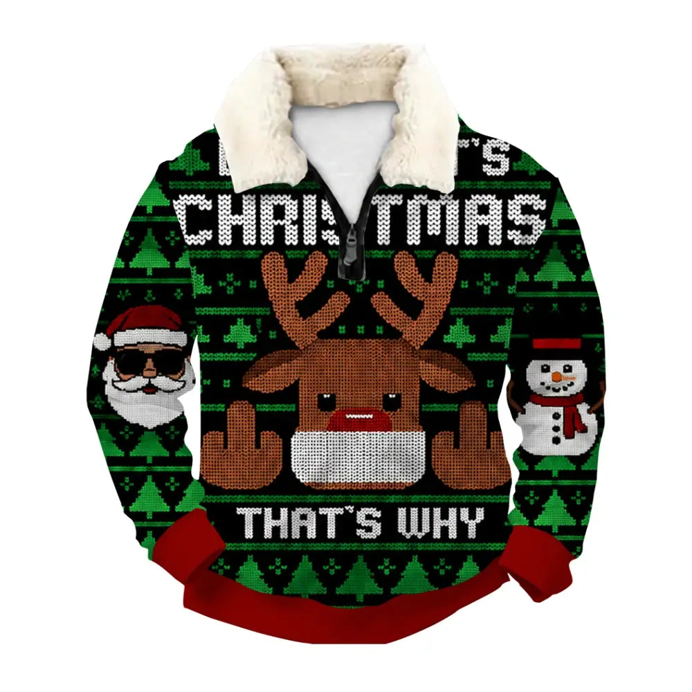 Because Christmas Ugly Quarter Zip Sweatshirt & Sweatpant Set - THREADPARTY