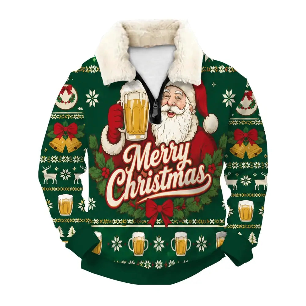 Beer Santa Ugly Quarter Zip Sweatshirt & Sweatpant Set - THREADPARTY