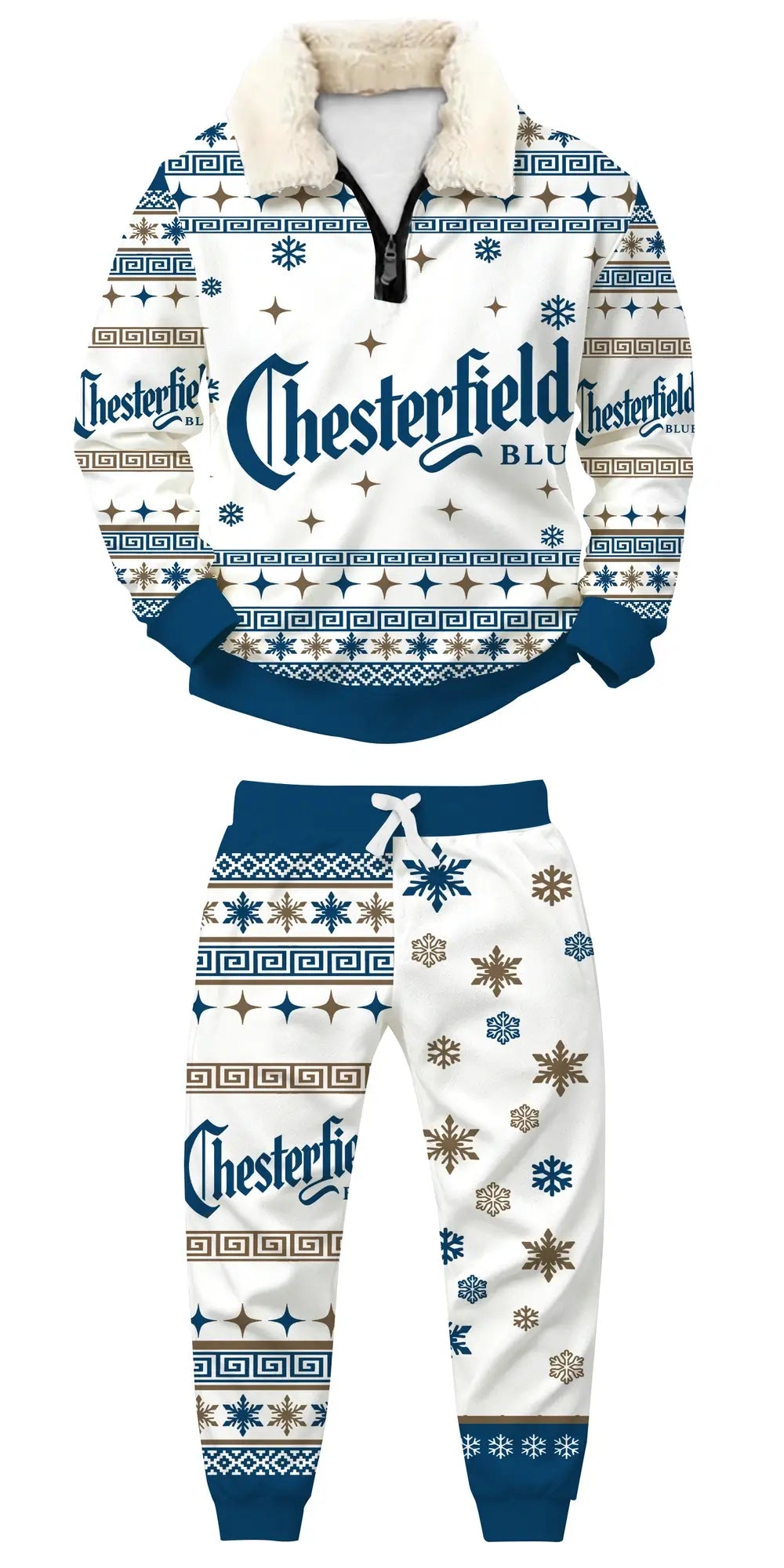 Blue Chesterfield Ugly Quarter Zip Sweatshirt & Sweatpant Set - THREADPARTY