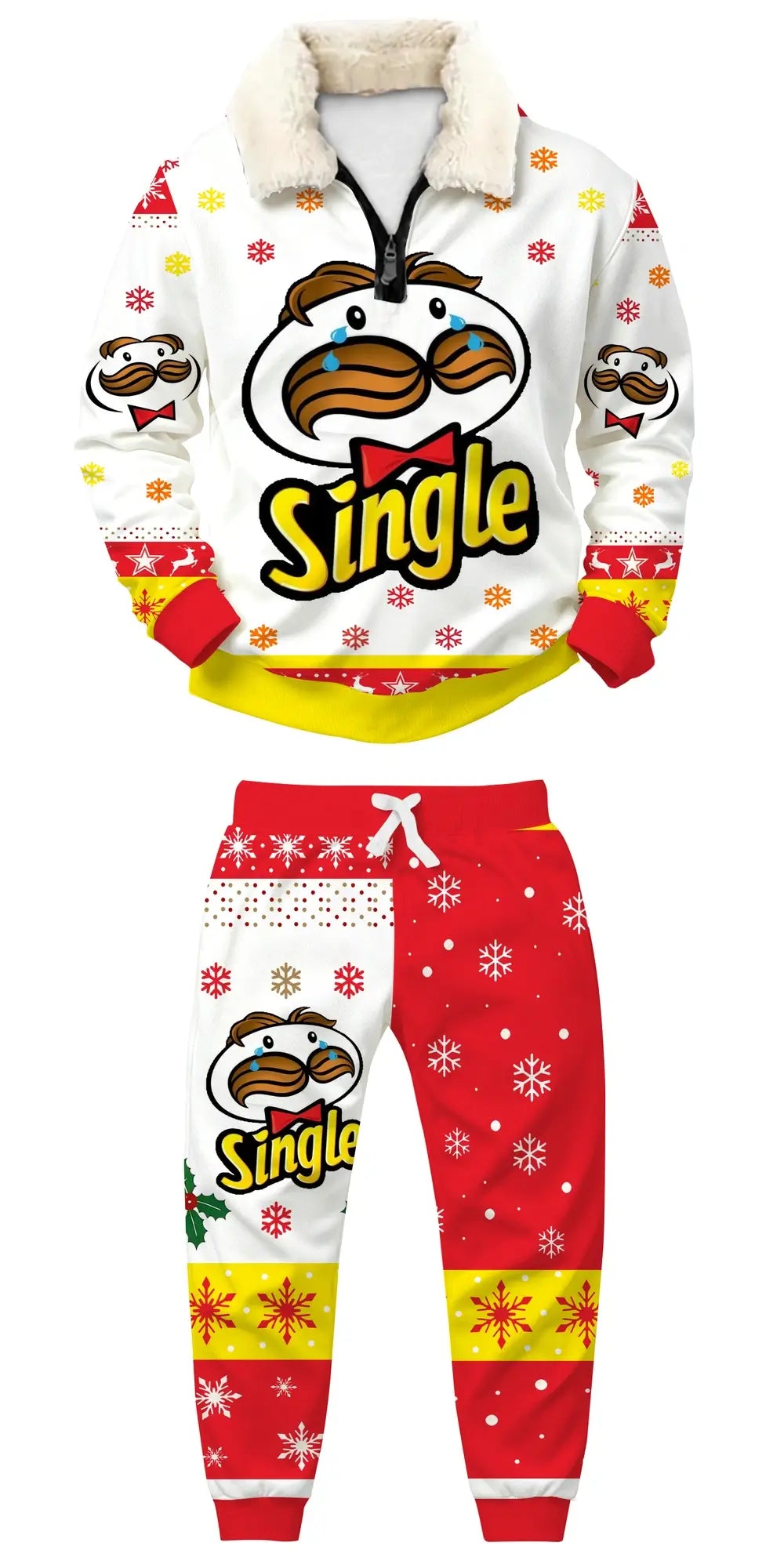 Cheesy Christmas Ugly Quarter Zip Sweatshirt & Sweatpant Set - THREADPARTY