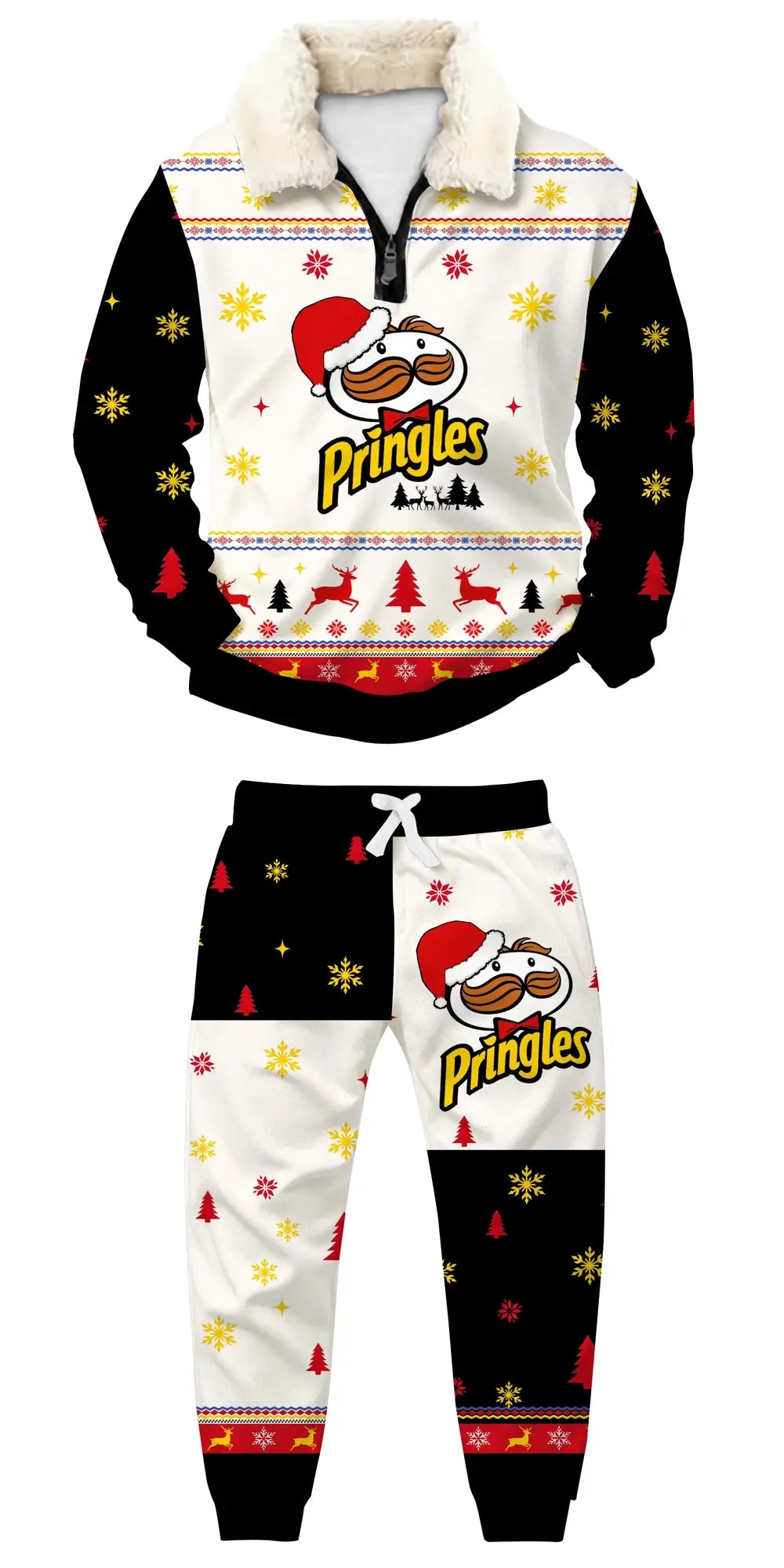 Colorful Holiday Party Ugly Quarter Zip Sweatshirt & Sweatpant Set - THREADPARTY