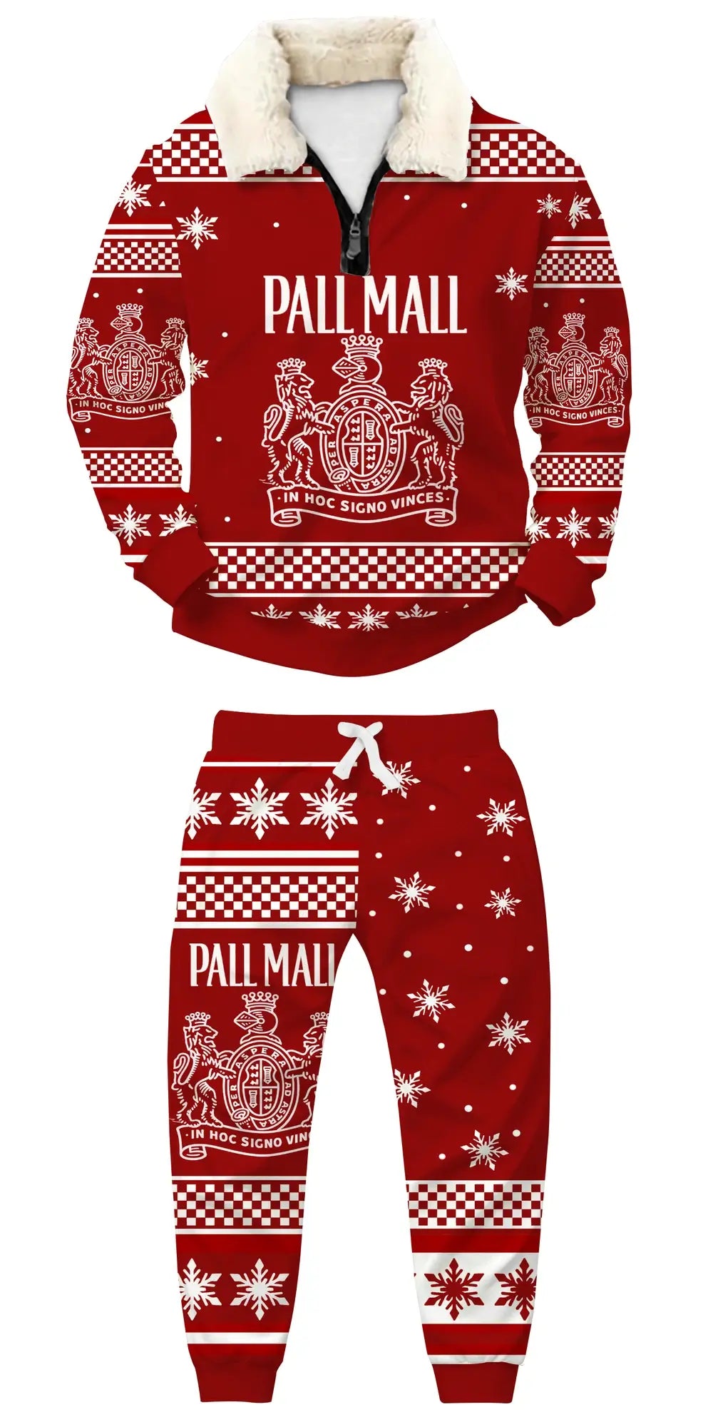 Crimson Holiday Ugly Quarter Zip Sweatshirt & Sweatpant Set - THREADPARTY