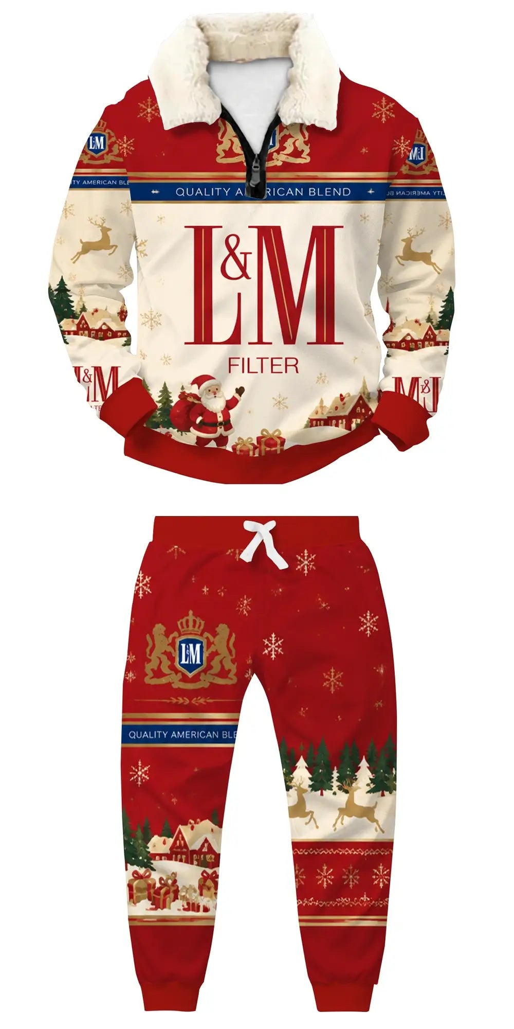 Crimson Smoke Ugly Quarter Zip Sweatshirt & Sweatpant Set - THREADPARTY