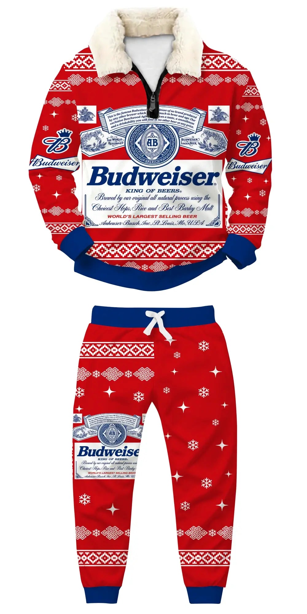 Crimson Snowfall Ugly Quarter Zip Sweatshirt & Sweatpant Set - THREADPARTY
