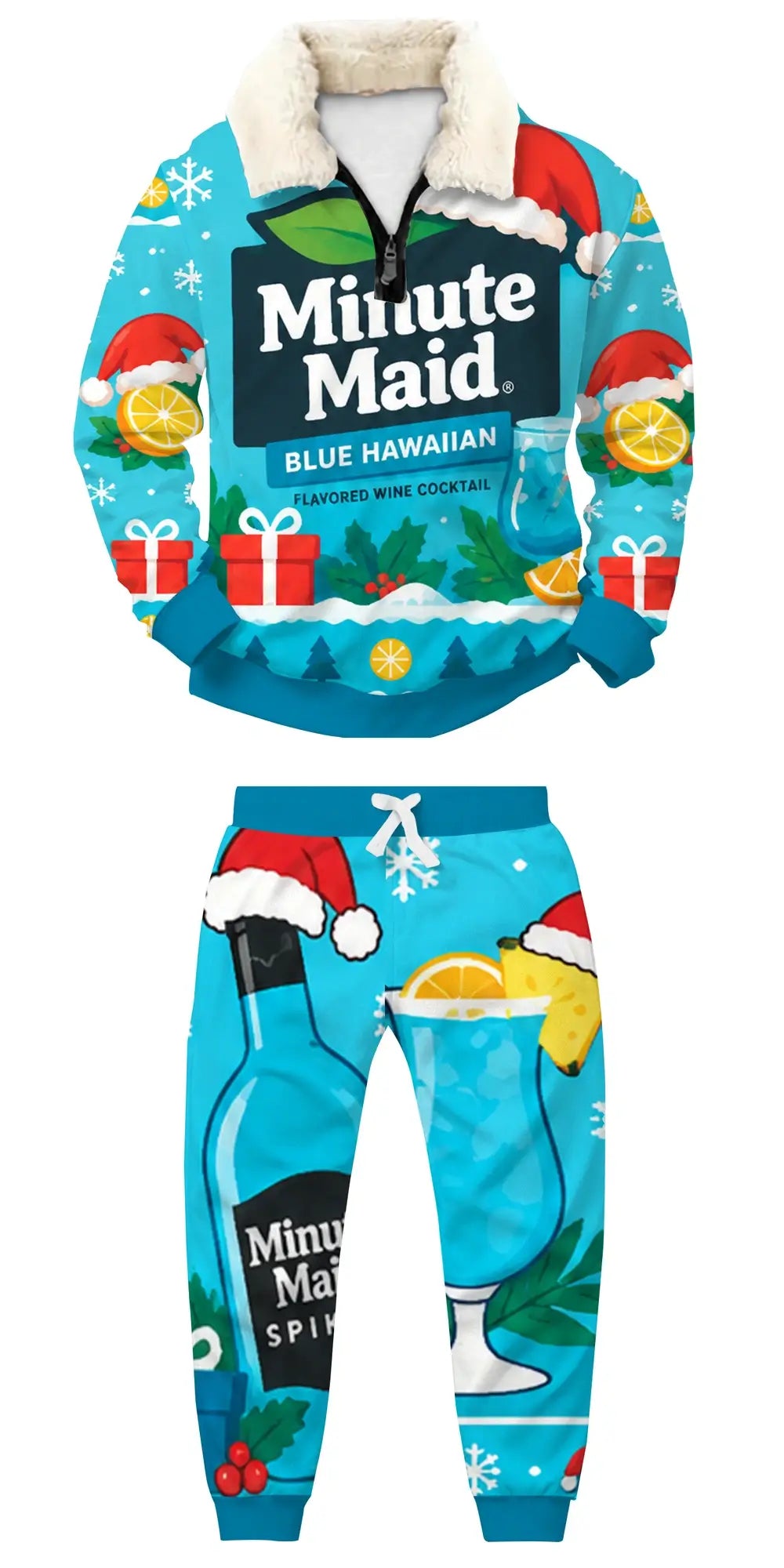 Drunken Holiday Vibes Ugly Quarter Zip Sweatshirt & Sweatpant Set - THREADPARTY