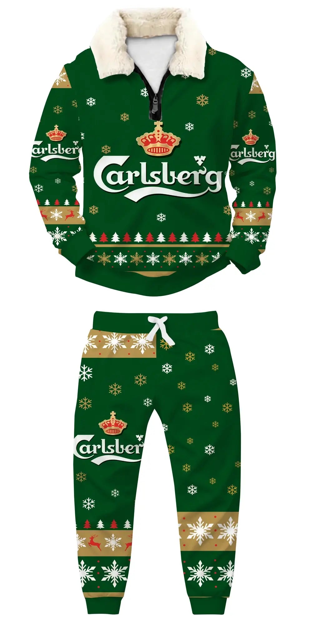 Evergreen Sparkle Ugly Quarter Zip Sweatshirt & Sweatpant Set - THREADPARTY