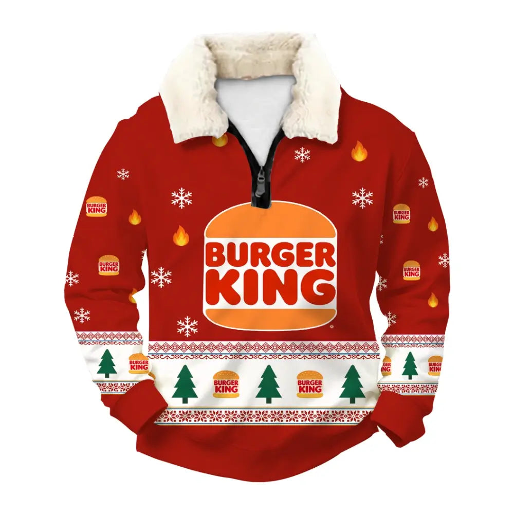 Festive Burger Celebration Ugly Quarter Zip Sweatshirt & Sweatpant Set - THREADPARTY