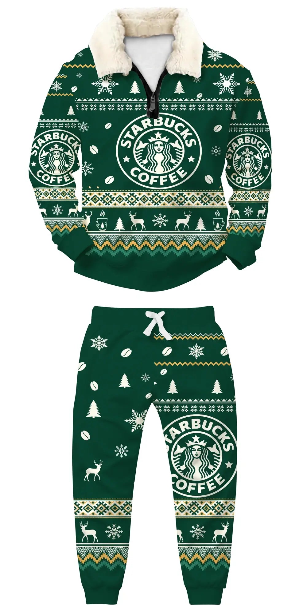 Festive Nordic Coffee Ugly Quarter Zip Sweatshirt & Sweatpant Set - THREADPARTY