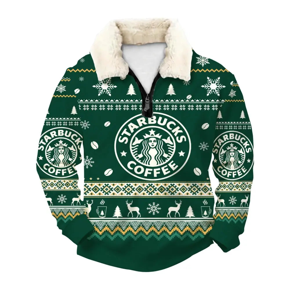 Festive Nordic Coffee Ugly Quarter Zip Sweatshirt & Sweatpant Set - THREADPARTY