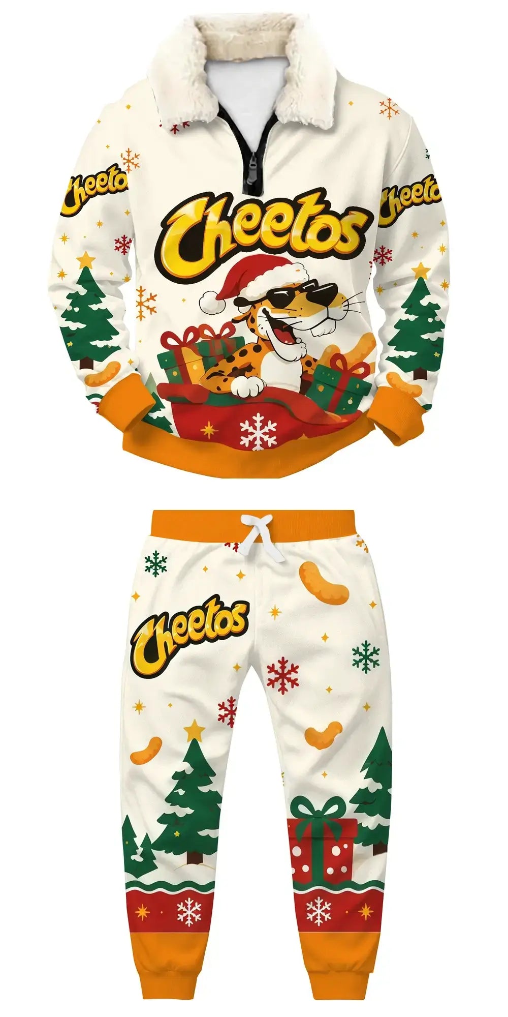 Festive Snacks Ugly Quarter Zip Sweatshirt & Sweatpant Set - THREADPARTY