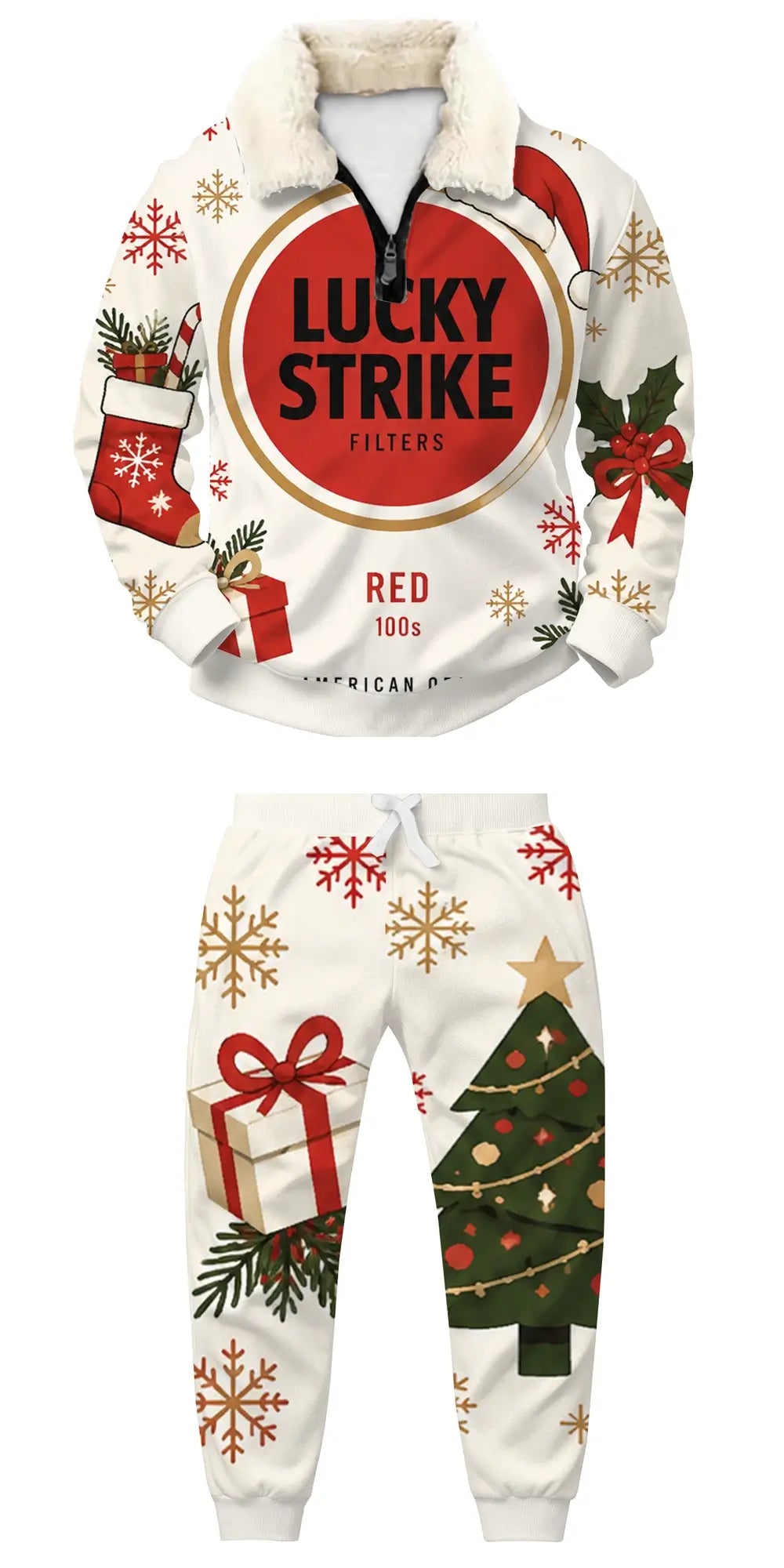 Festive Weekend MadnessUgly Quarter Zip Sweatshirt & Sweatpant Set - THREADPARTY