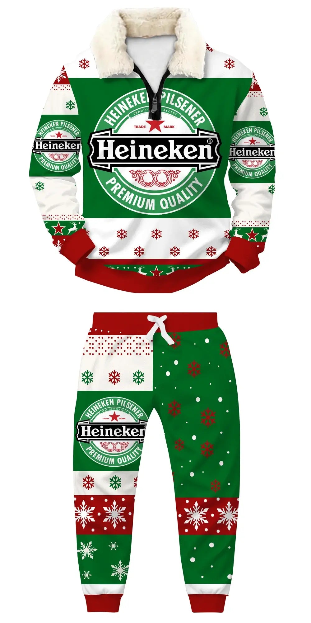 Green Brew Ugly Quarter Zip Sweatshirt & Sweatpant Set - THREADPARTY