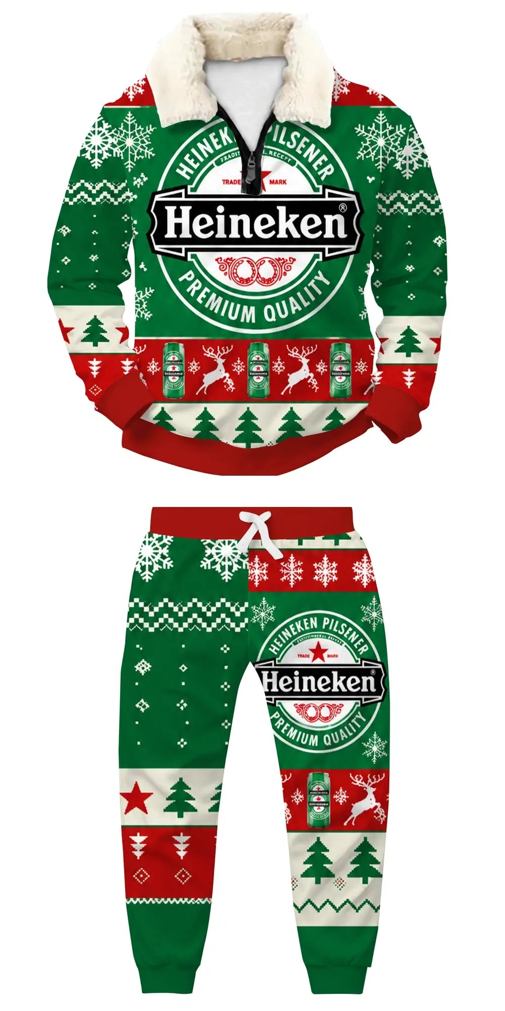 Green Brew Ugly Quarter Zip Sweatshirt & Sweatpant Set - THREADPARTY