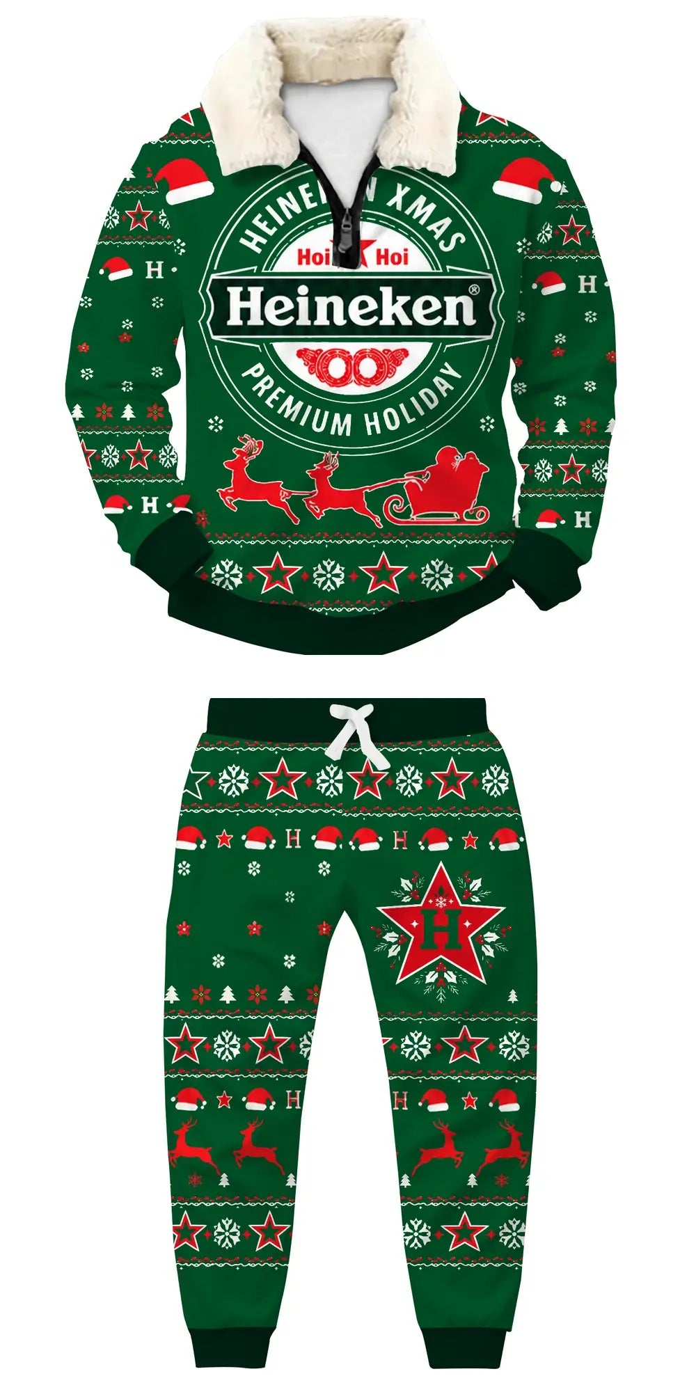 Green Cheers Ugly Quarter Zip Sweatshirt & Sweatpant Set - THREADPARTY