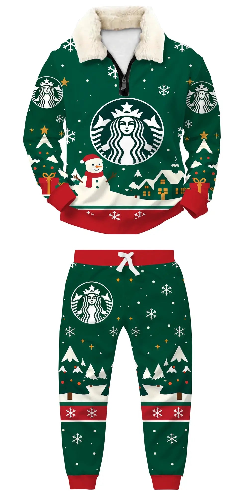 Green Coffee Ugly Quarter Zip Sweatshirt & Sweatpant Set - THREADPARTY