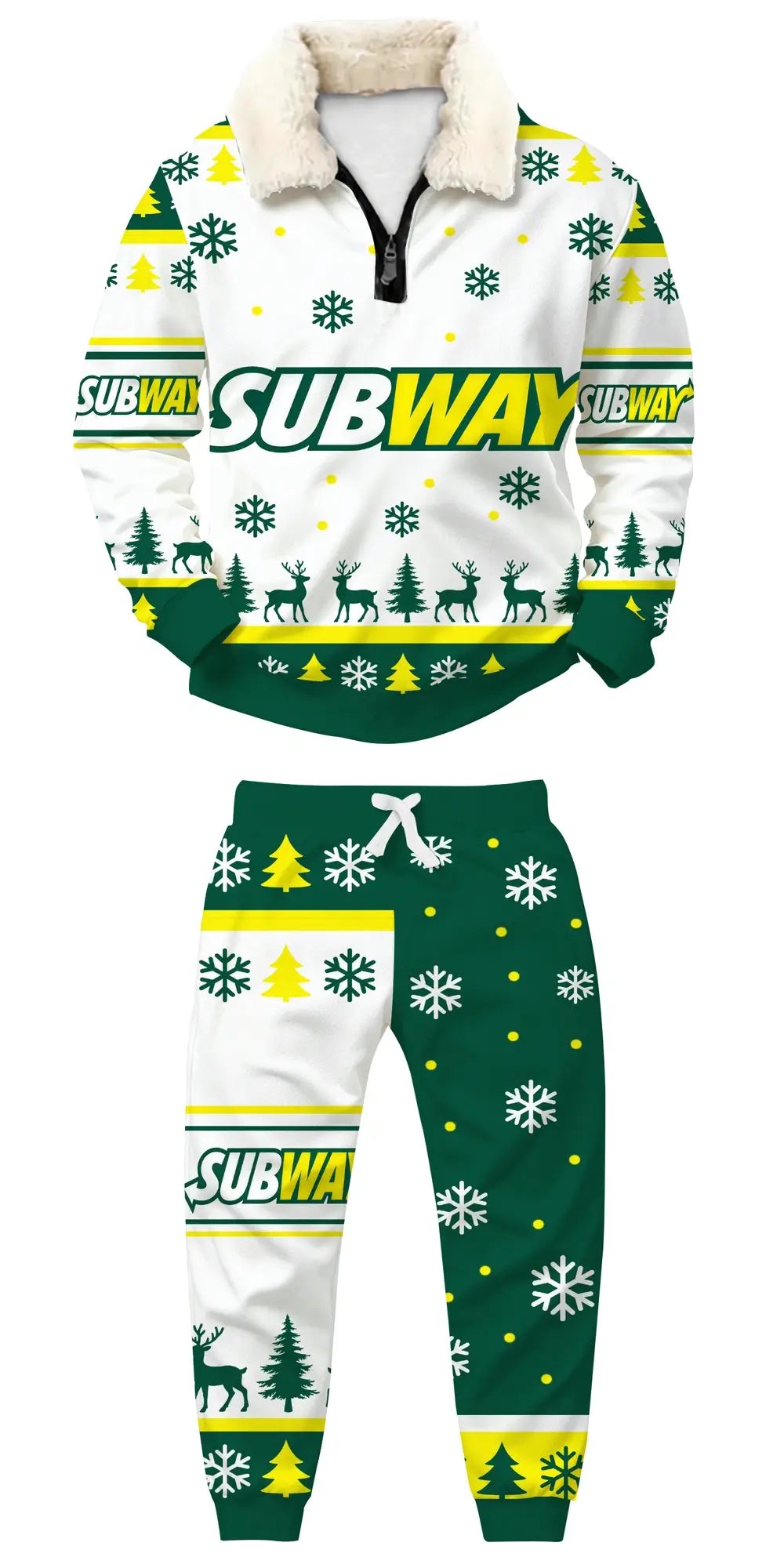 Green Harvest Ugly Quarter Zip Sweatshirt & Sweatpant Set - THREADPARTY