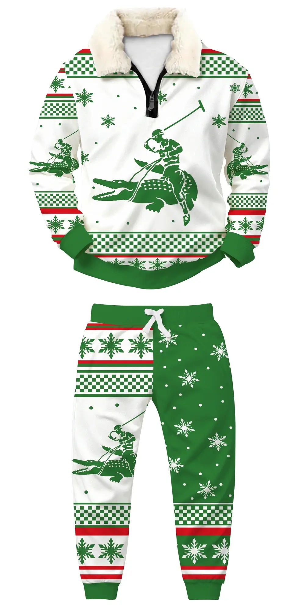 Green Rider Ugly Quarter Zip Sweatshirt & Sweatpant Set - THREADPARTY
