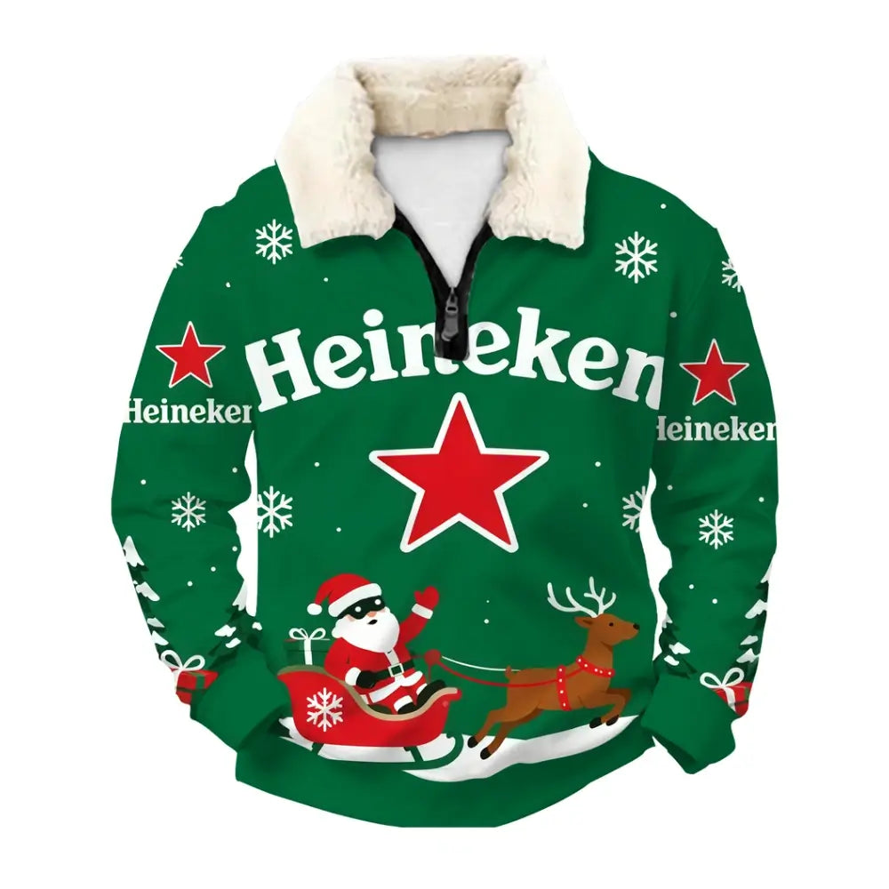 Green Santa Ugly Quarter Zip Sweatshirt & Sweatpant Set - THREADPARTY