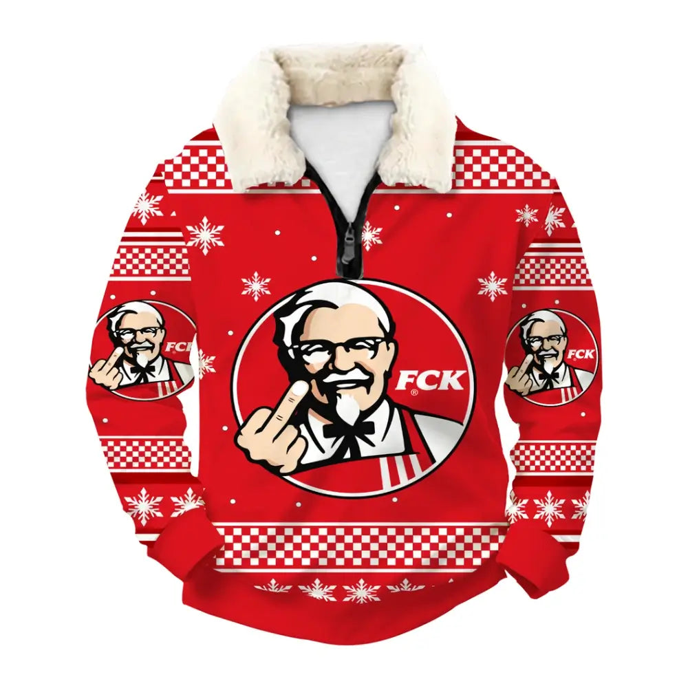 Holiday Chicken Ugly Quarter Zip Sweatshirt & Sweatpant Set - THREADPARTY