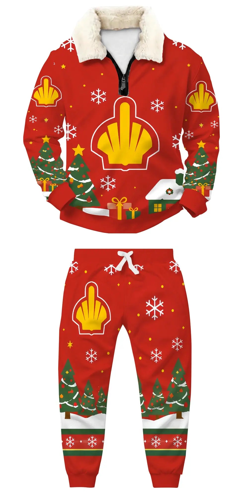 Holiday Flame Ugly Quarter Zip Sweatshirt & Sweatpant Set - THREADPARTY