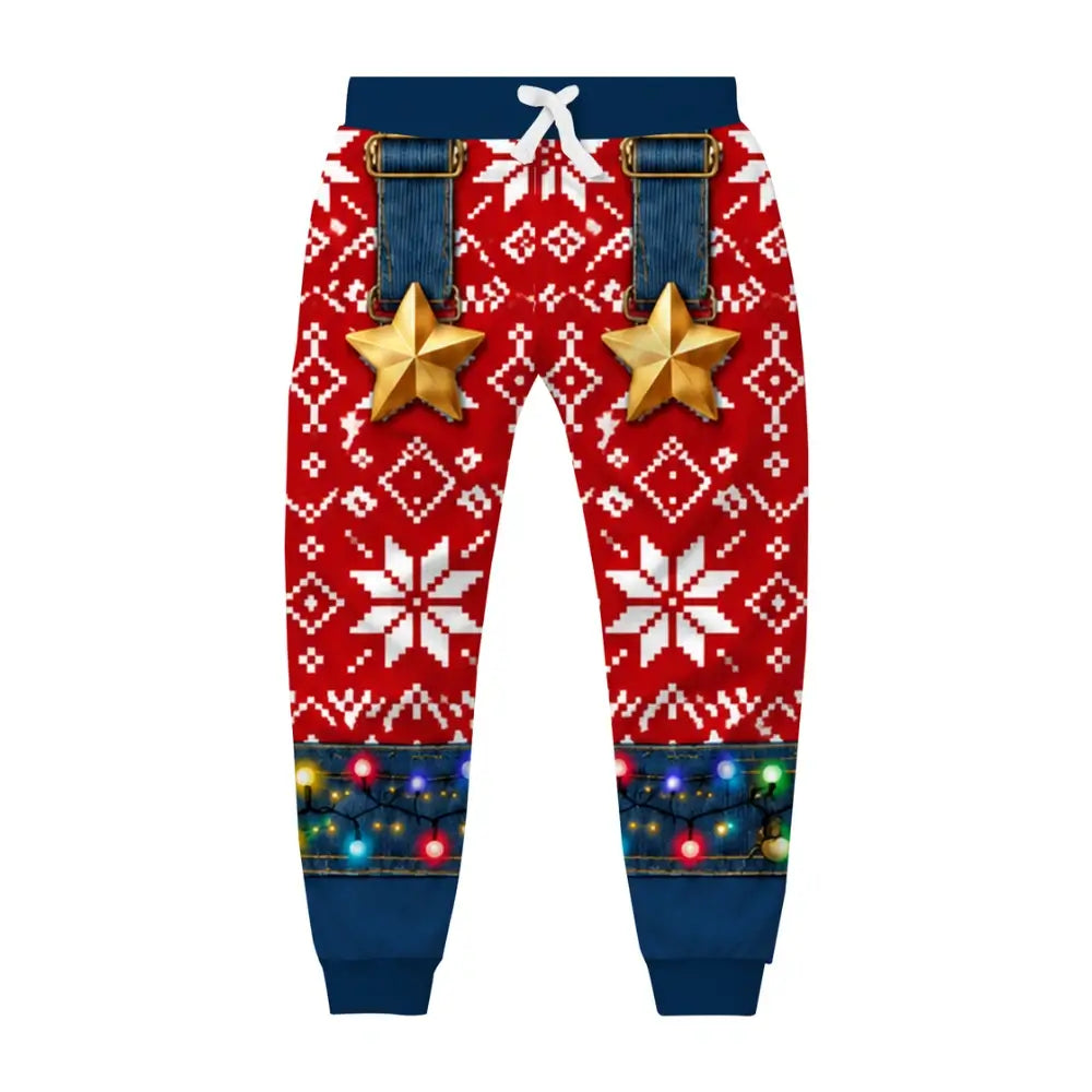 Holiday Reindeer Ugly Quarter Zip Sweatshirt & Sweatpant Set - THREADPARTY