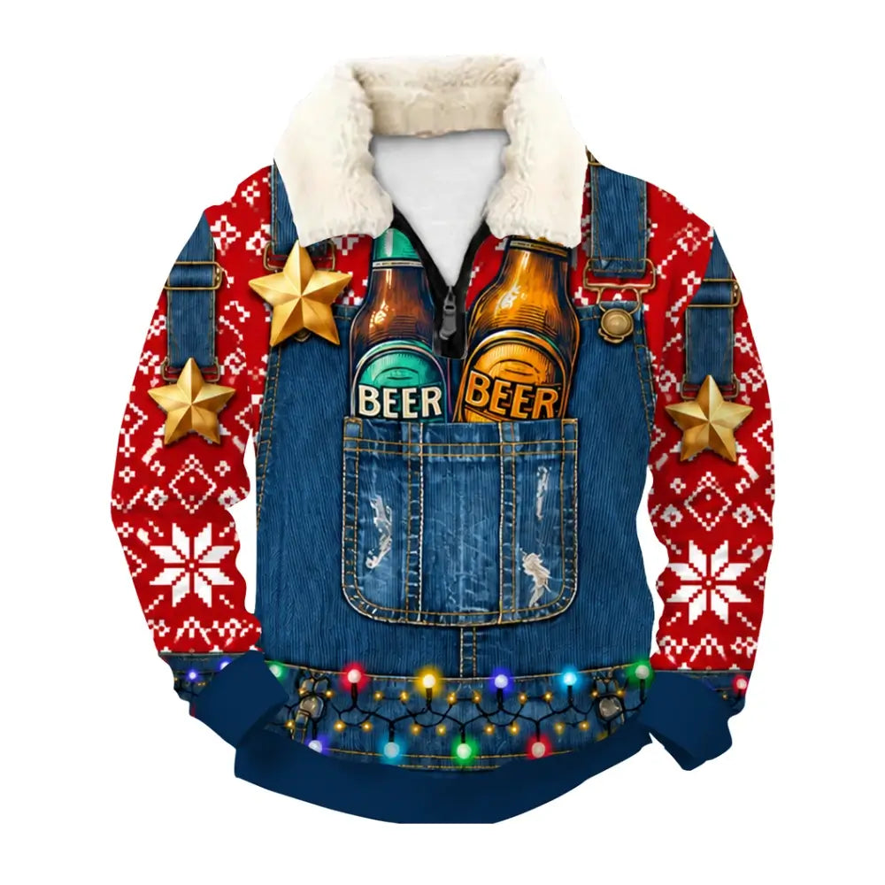 Holiday Reindeer Ugly Quarter Zip Sweatshirt & Sweatpant Set - THREADPARTY