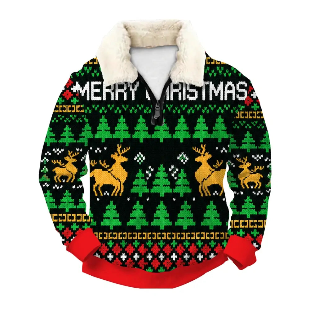 Merry Christmas Ugly Quarter Zip Sweatshirt & Sweatpant Set - THREADPARTY