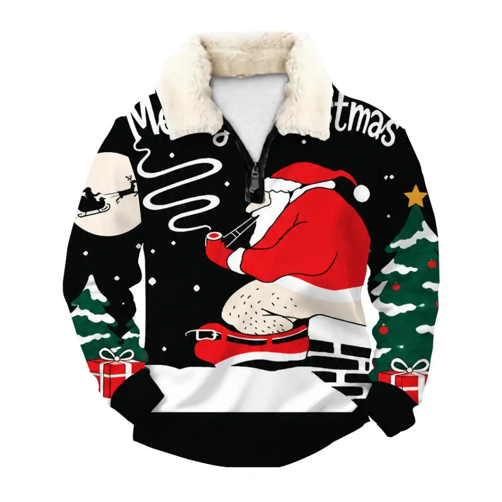 Midnight Santa Ugly Quarter Zip Sweatshirt & Sweatpant Set - THREADPARTY