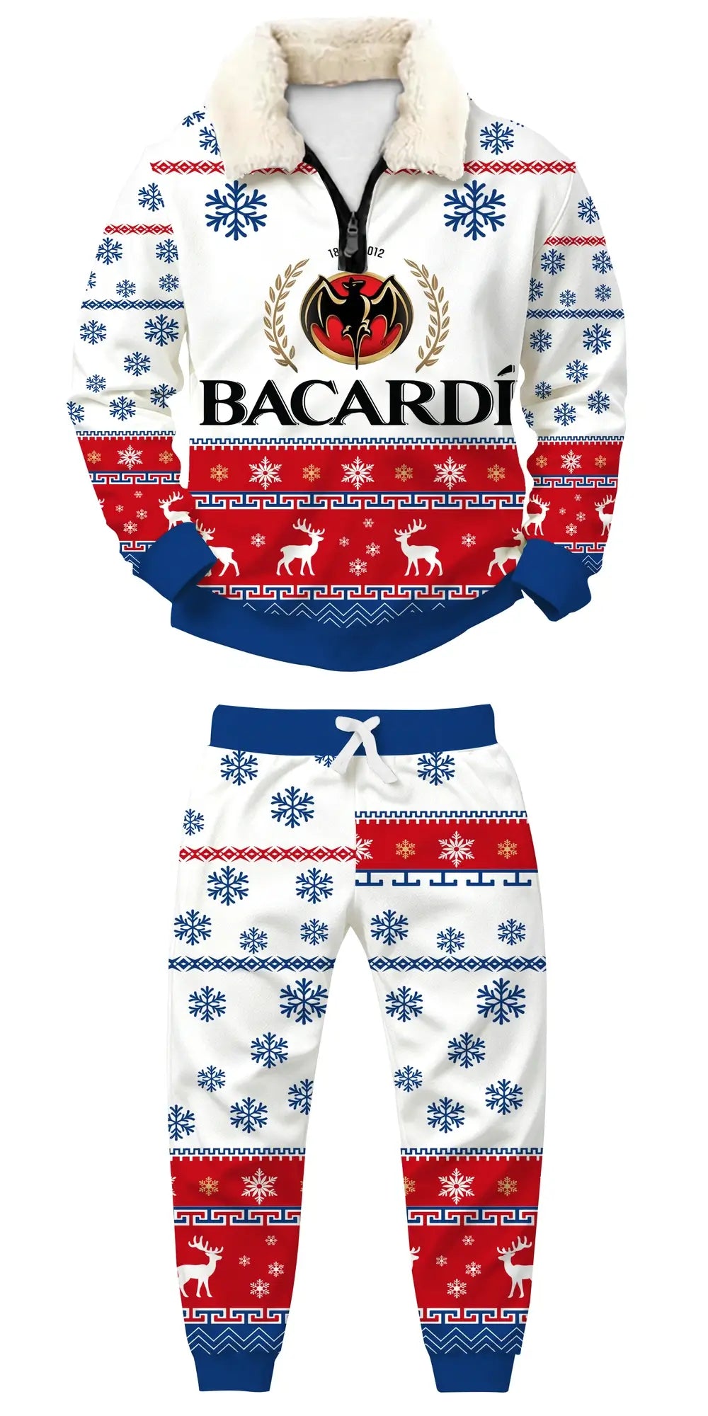 Patriotic Flag Graphic Ugly Quarter Zip Sweatshirt & Sweatpant Set - THREADPARTY