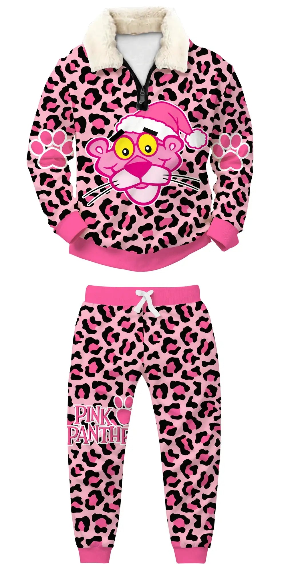 Pink Panther Ugly Quarter Zip Sweatshirt & Sweatpant Set - THREADPARTY
