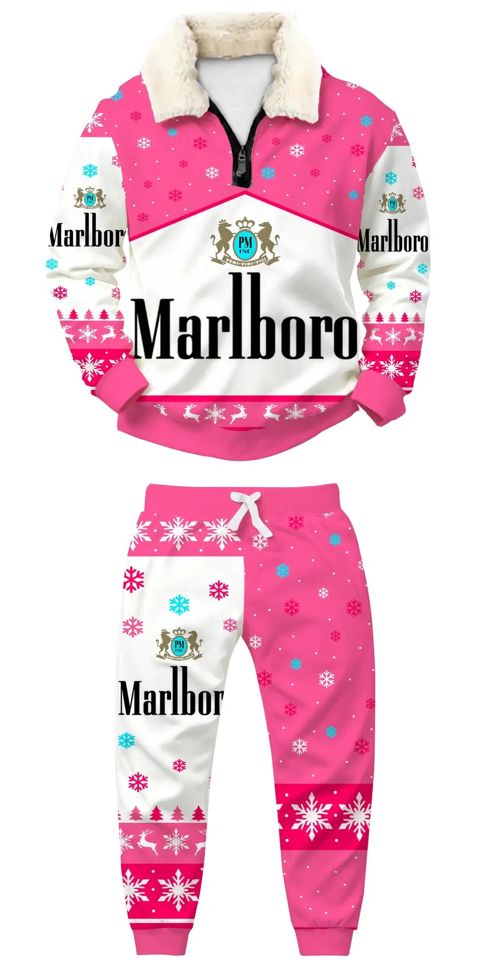 Pink Smoke Ugly Quarter Zip Sweatshirt & Sweatpant Set - THREADPARTY