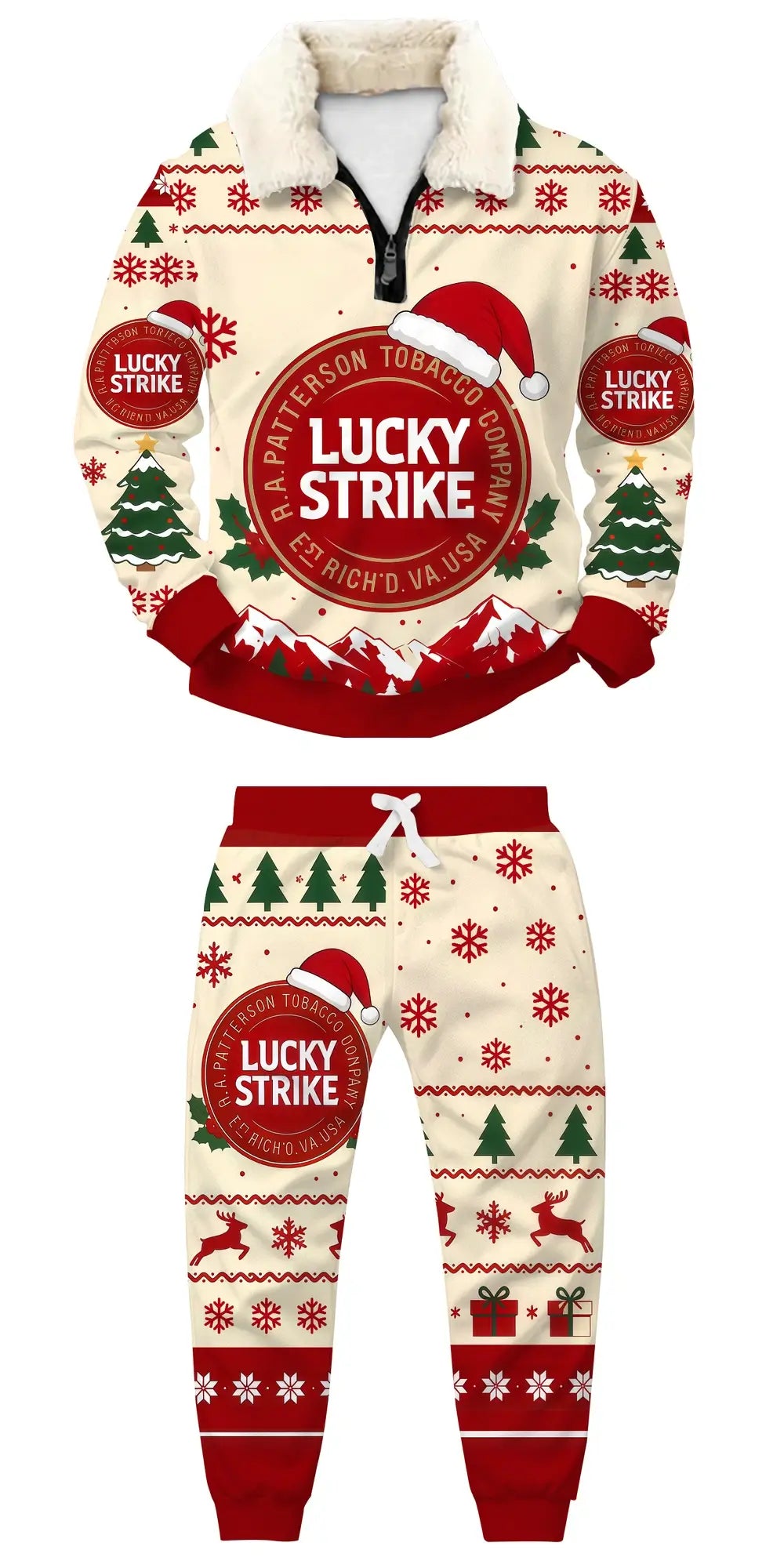 Red Holiday Ugly Quarter Zip Sweatshirt & Sweatpant Set - THREADPARTY