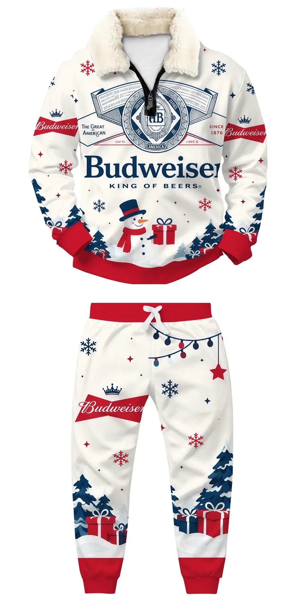 Red Santa Ugly Quarter Zip Sweatshirt & Sweatpant Set - THREADPARTY