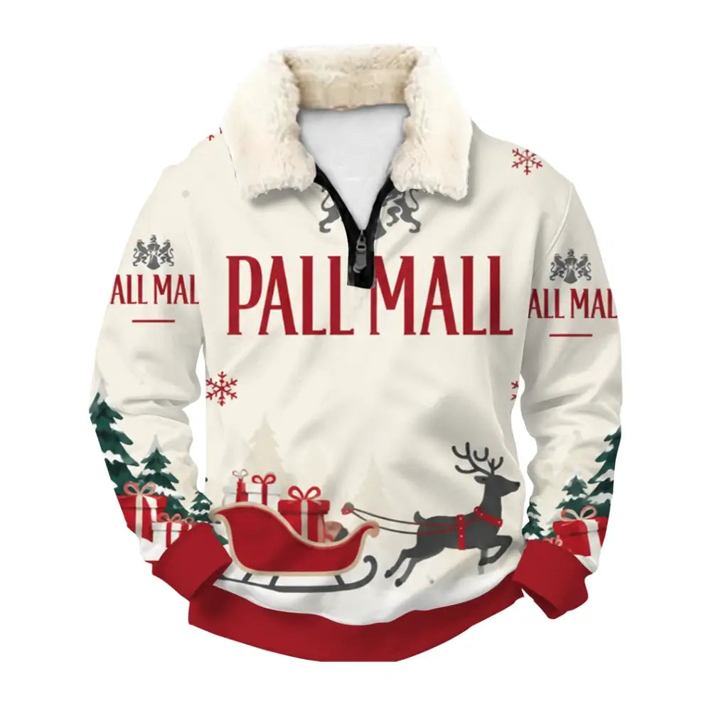 Red Sleigh Ugly Quarter Zip Sweatshirt & Sweatpant Set - THREADPARTY