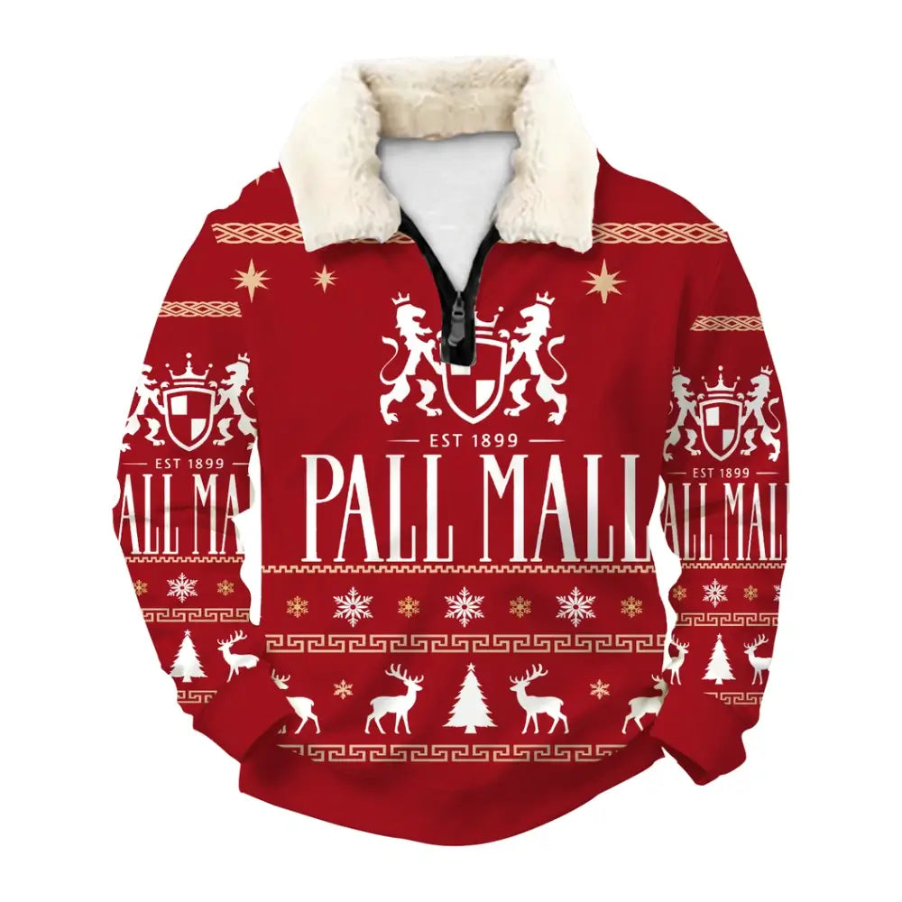 Red Vintage Typography Ugly Quarter Zip Sweatshirt & Sweatpant Set - THREADPARTY