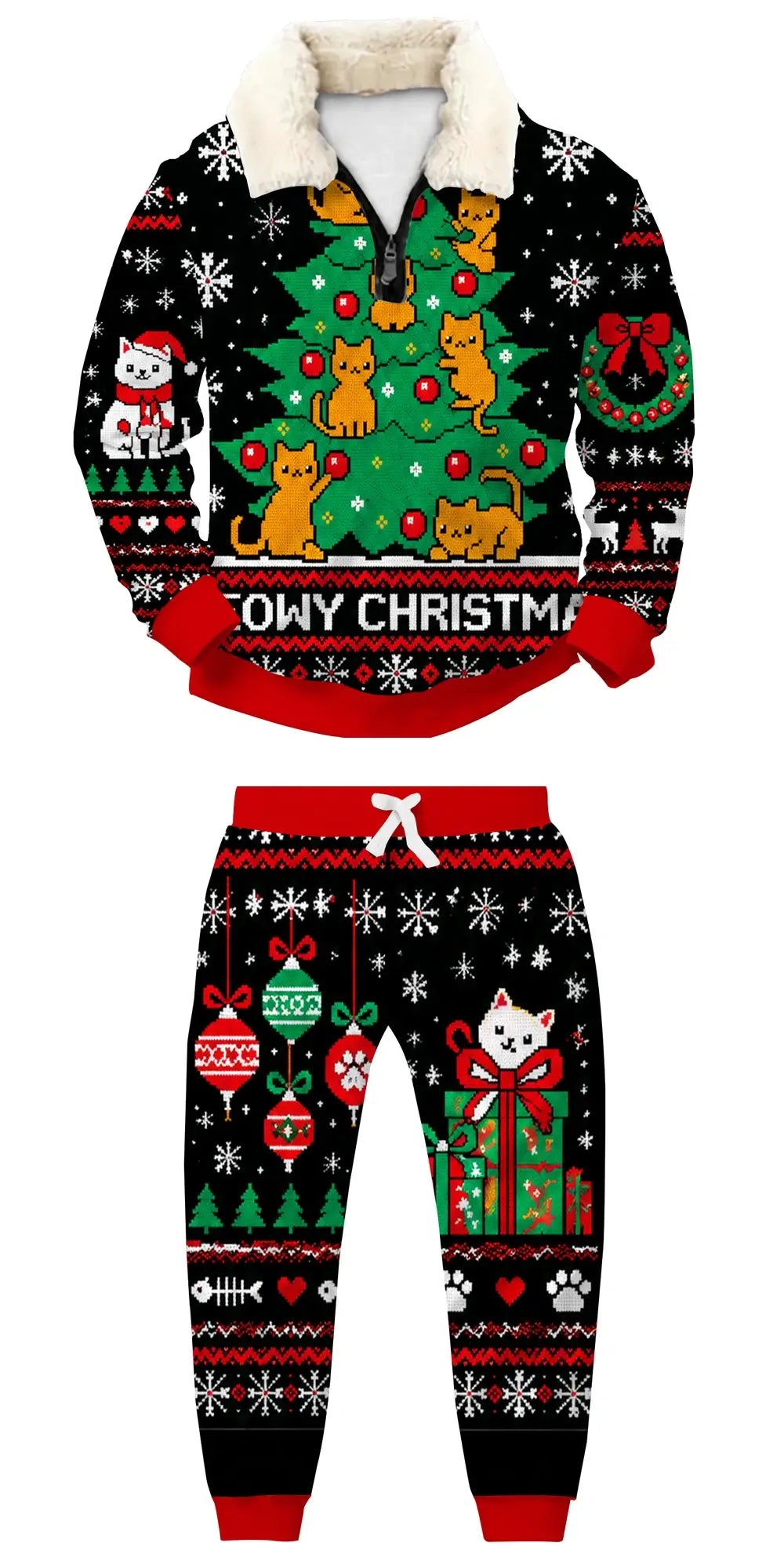 Retro Christmas Ugly Quarter Zip Sweatshirt & Sweatpant Set - THREADPARTY