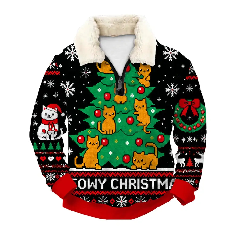 Retro Christmas Ugly Quarter Zip Sweatshirt & Sweatpant Set - THREADPARTY