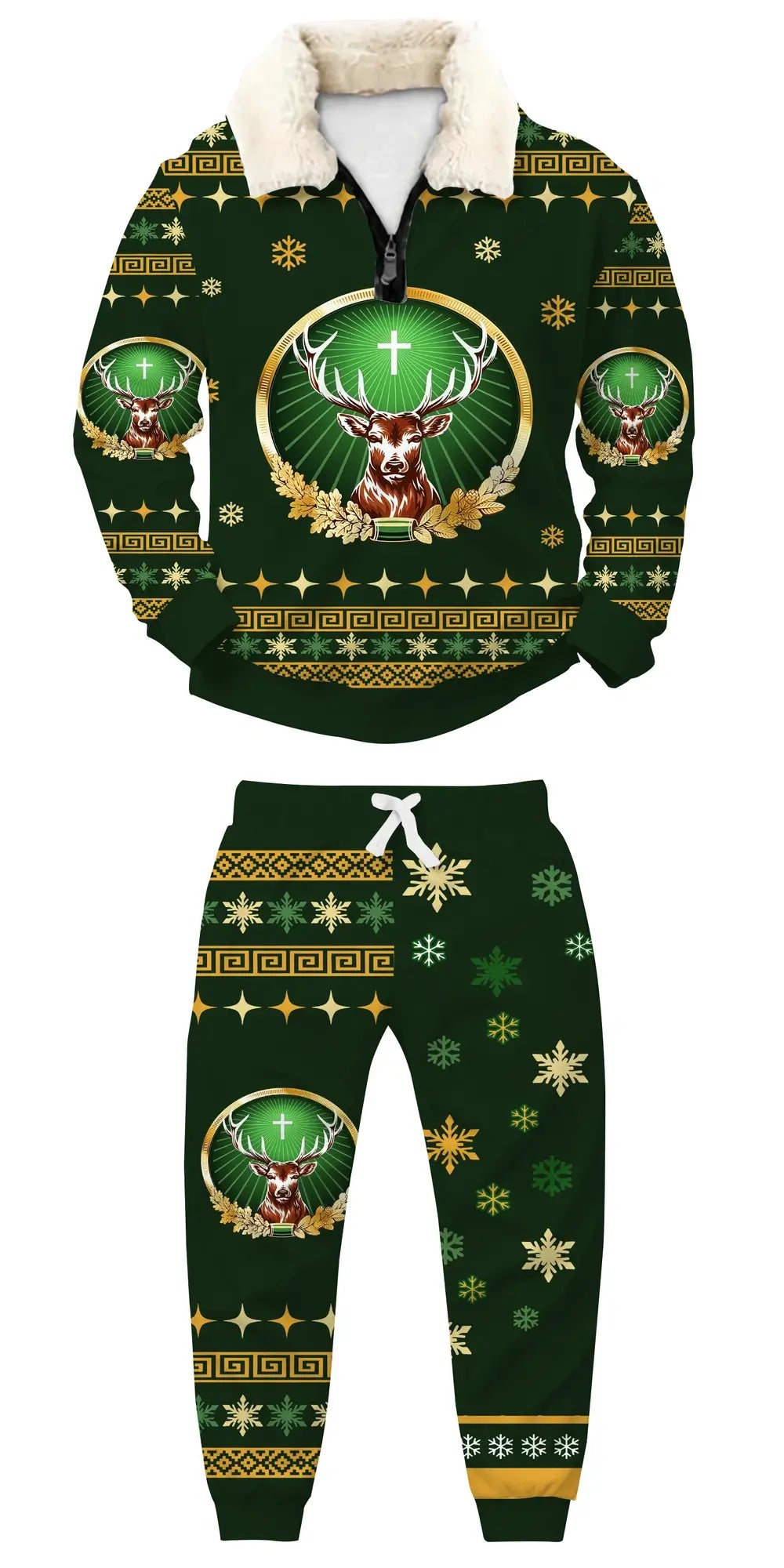 Sacred Reindeer Ugly Quarter Zip Sweatshirt & Sweatpant Set Ugly Quarter Zip Sweatshirt & Sweatpant Set - THREADPARTY