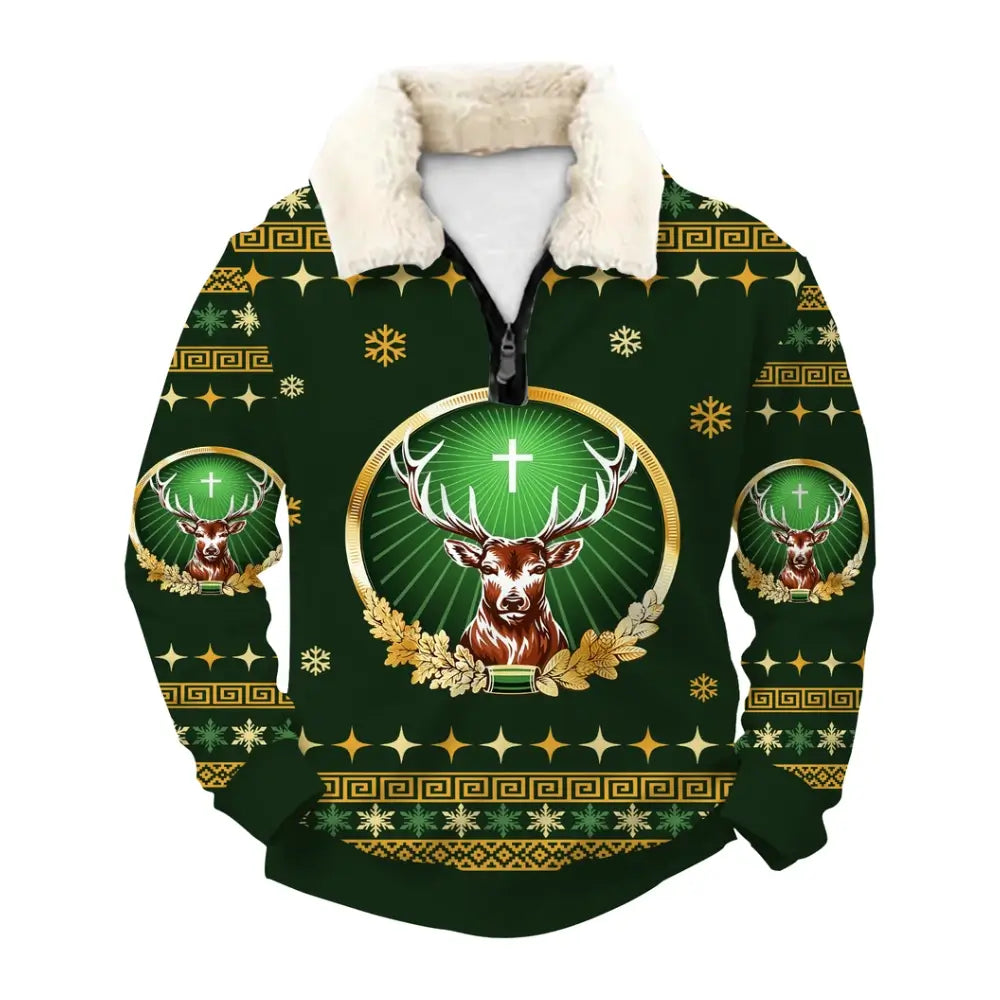 Sacred Reindeer Ugly Quarter Zip Sweatshirt & Sweatpant Set Ugly Quarter Zip Sweatshirt & Sweatpant Set - THREADPARTY