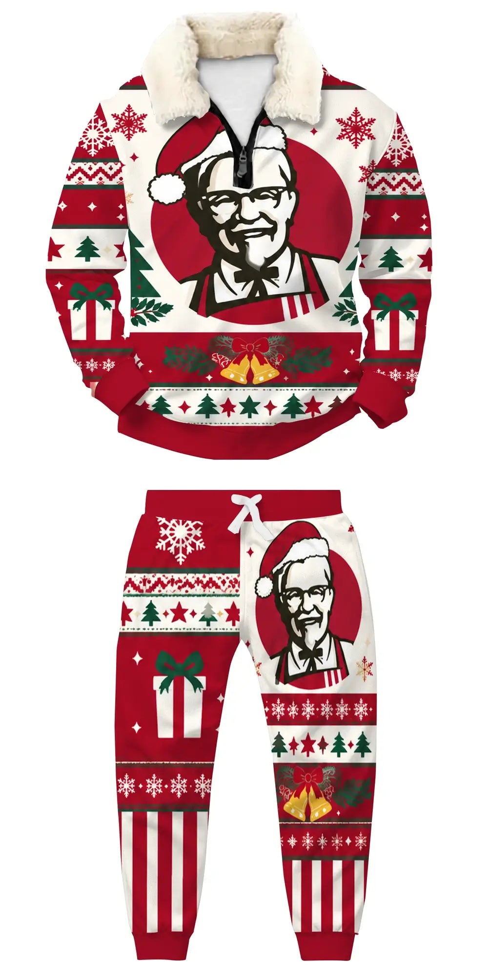 Santa Burger Ugly Quarter Zip Sweatshirt & Sweatpant Set - THREADPARTY