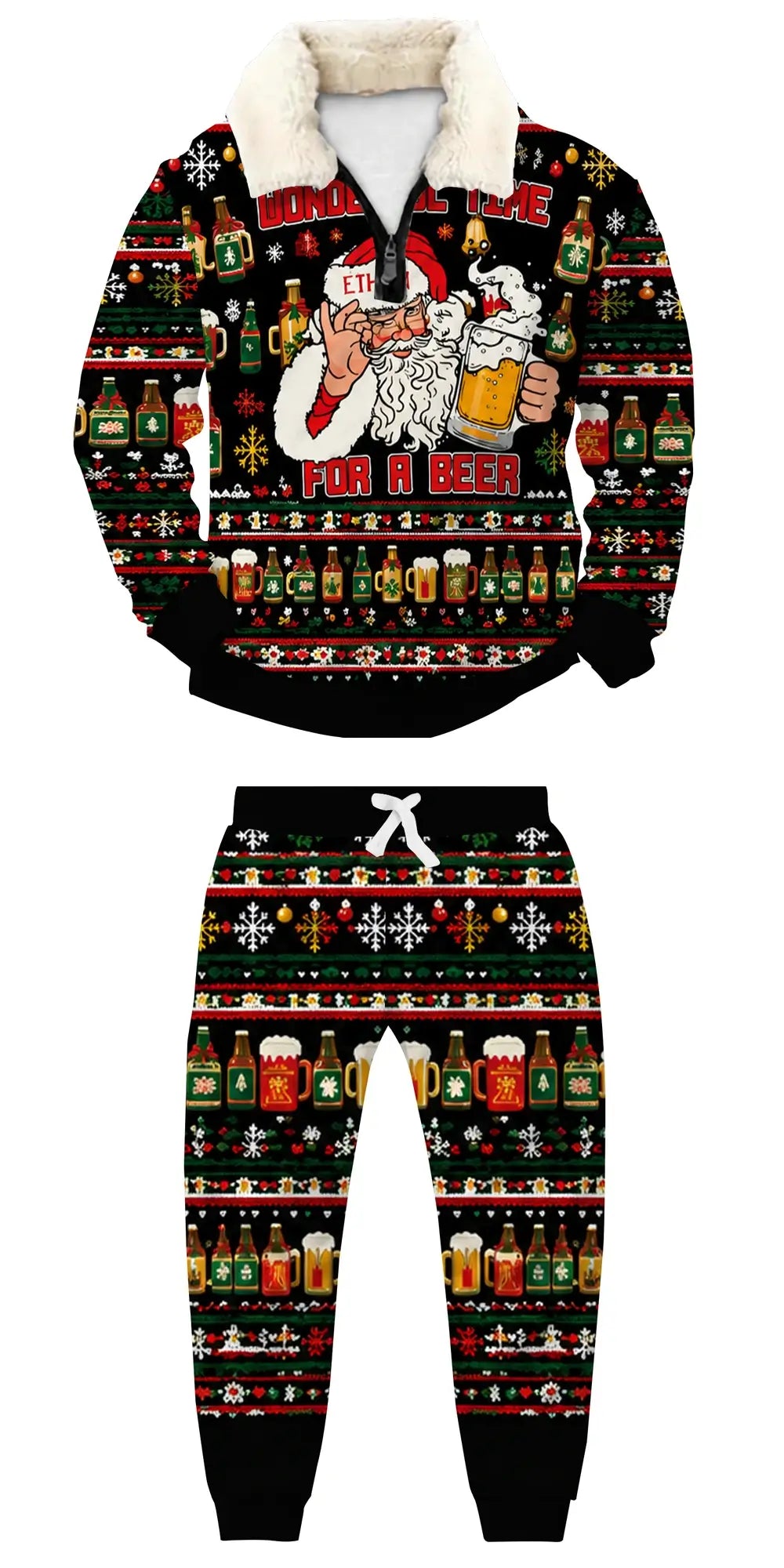 Santa Grooves Ugly Quarter Zip Sweatshirt & Sweatpant Set - THREADPARTY