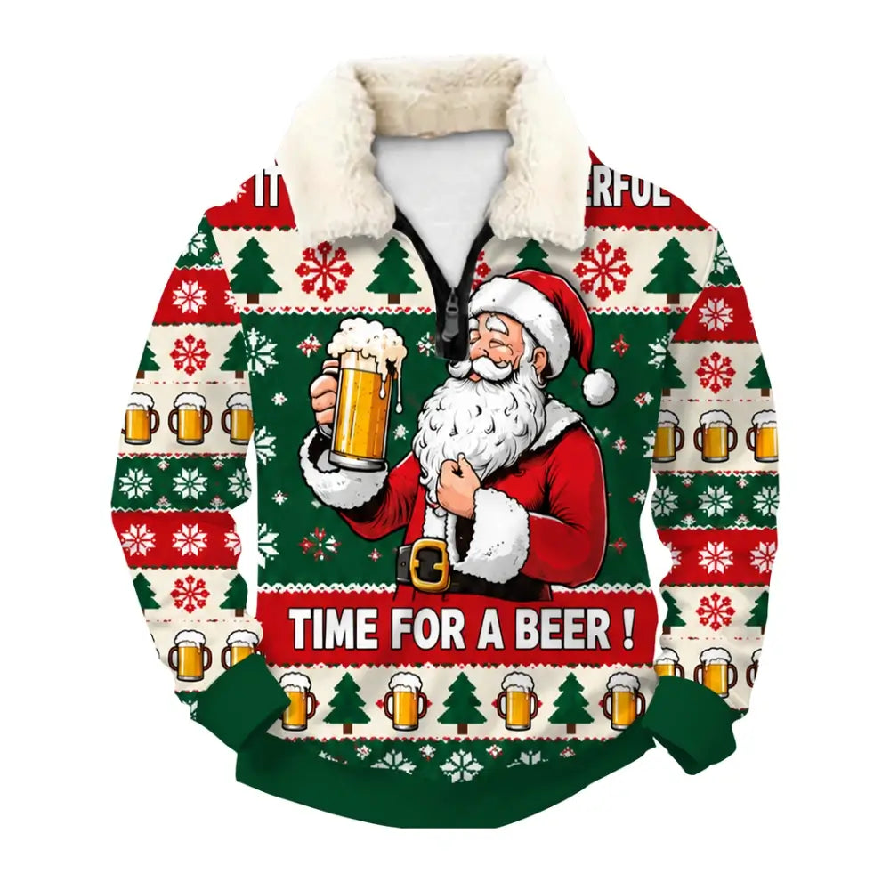 Santa’s Beer Time Ugly Quarter Zip Sweatshirt & Sweatpant Set - THREADPARTY