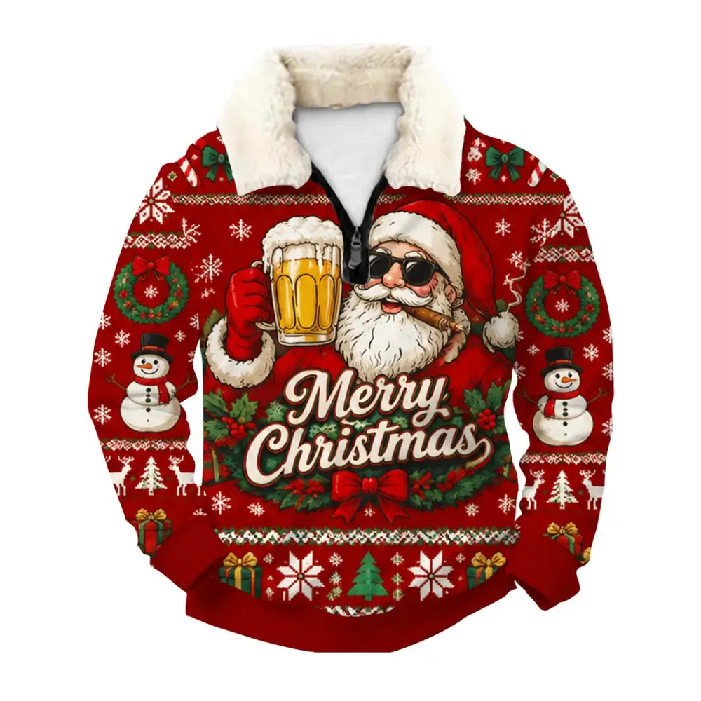 Santa's Pint Ugly Quarter Zip Sweatshirt & Sweatpant Set - THREADPARTY