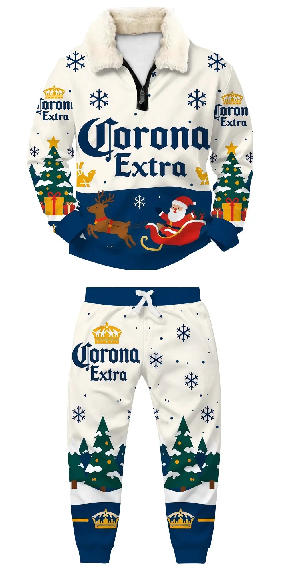 Snowy Brew Ugly Quarter Zip Sweatshirt & Sweatpant Set - THREADPARTY