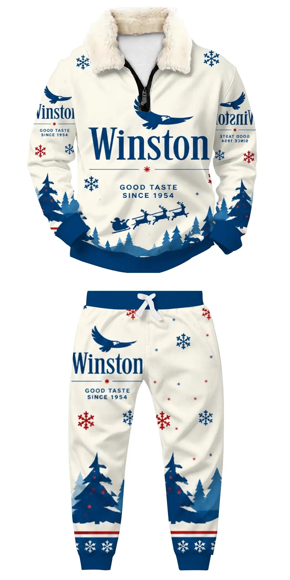Snowy Smoke Ugly Quarter Zip Sweatshirt & Sweatpant Set - THREADPARTY