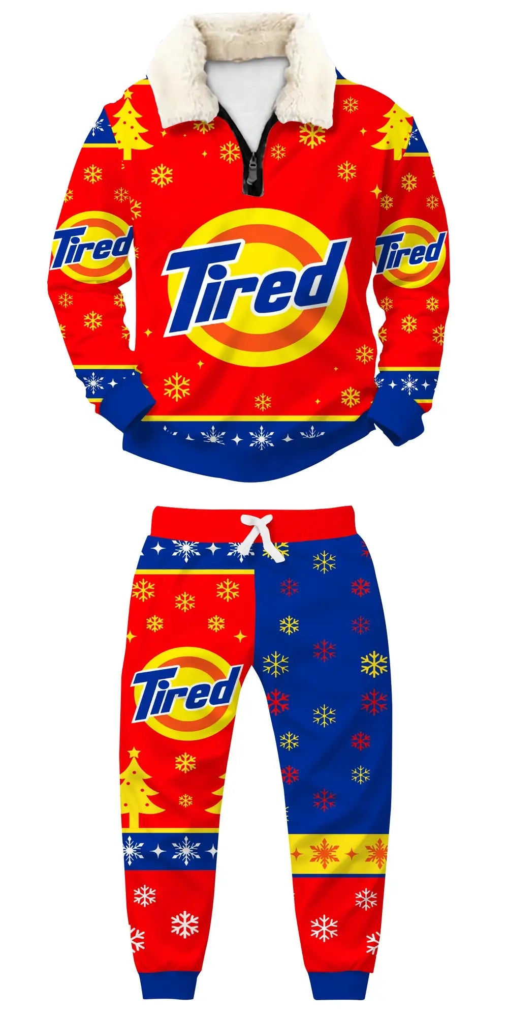 Tired Christmas Ugly Quarter Zip Sweatshirt & Sweatpant Set Ugly Quarter Zip Sweatshirt & Sweatpant Set - THREADPARTY