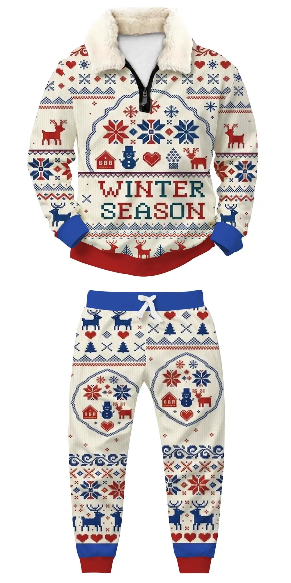 Winter Season Ugly Quarter Zip Sweatshirt & Sweatpant Set - THREADPARTY