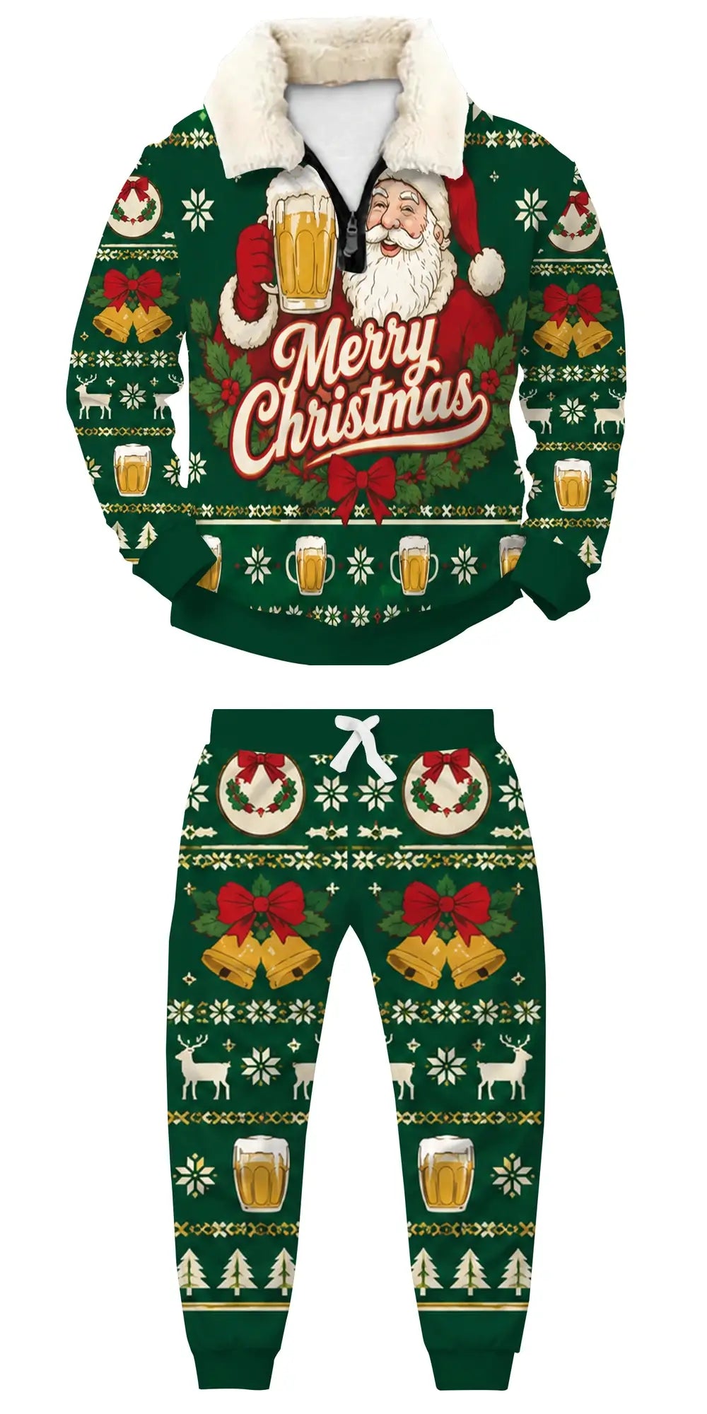 Beer Santa Ugly Quarter Zip Sweatshirt & Sweatpant Set - THREADPARTY