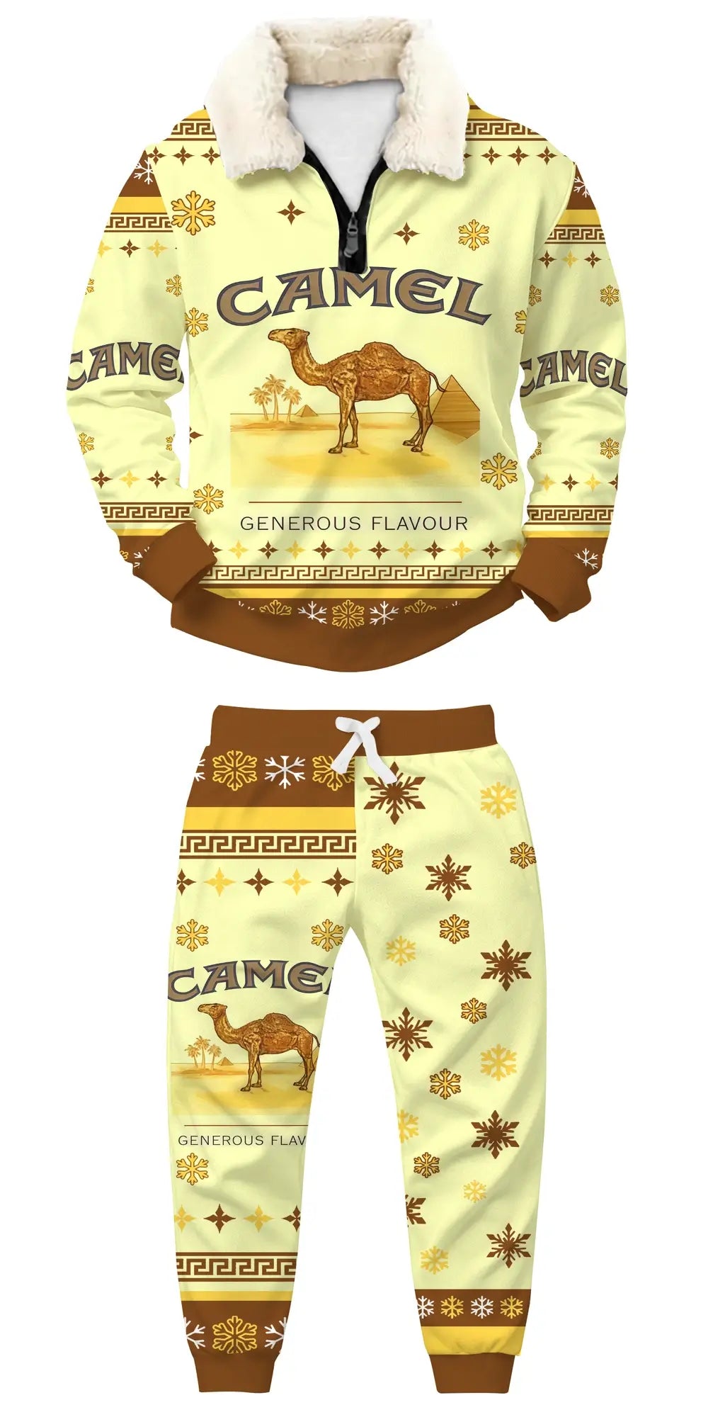 Camel Christmas Ugly Quarter Zip Sweatshirt & Sweatpant Set - THREADPARTY